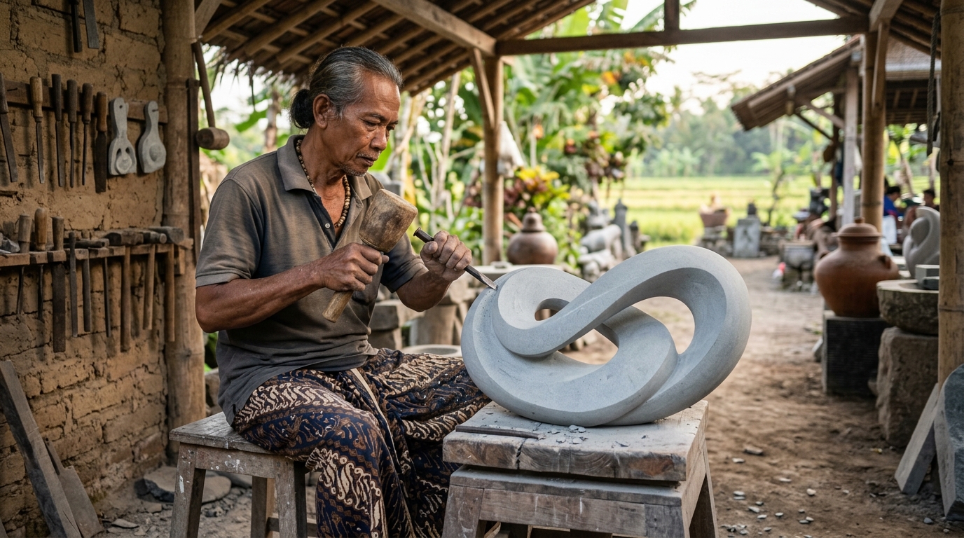 Master Stone Craftsman in Central Java, Indonesia